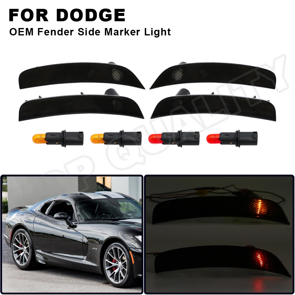 

4X OEM Side Marker Light Fender Lamp Amber & Red Halogen Housings Bulbs For Dodge Viper 2013 2014 2015 2016 2017 Smoke Clear