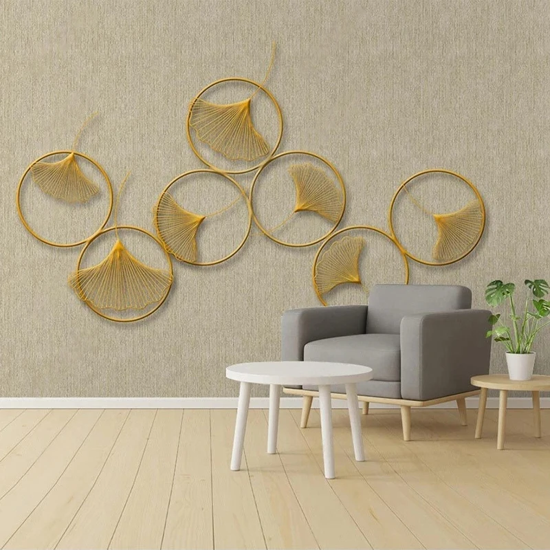 

Custom Wall Cloth Abstract 3D Ginkgo Leaf Golden Lines Wallpaper Creative Art Decor Living Room Bedroom Waterproof Wall Painting