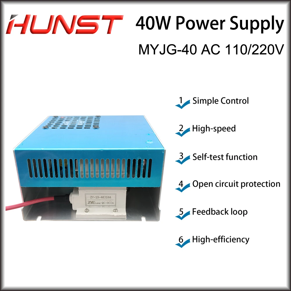 Imagem -03 - Hunst-fonte de Alimentação para Gravação a Laser e Máquina de Corte Co2 Laser Power Supply Myjg40w 110v 220v 30w 40w 50w