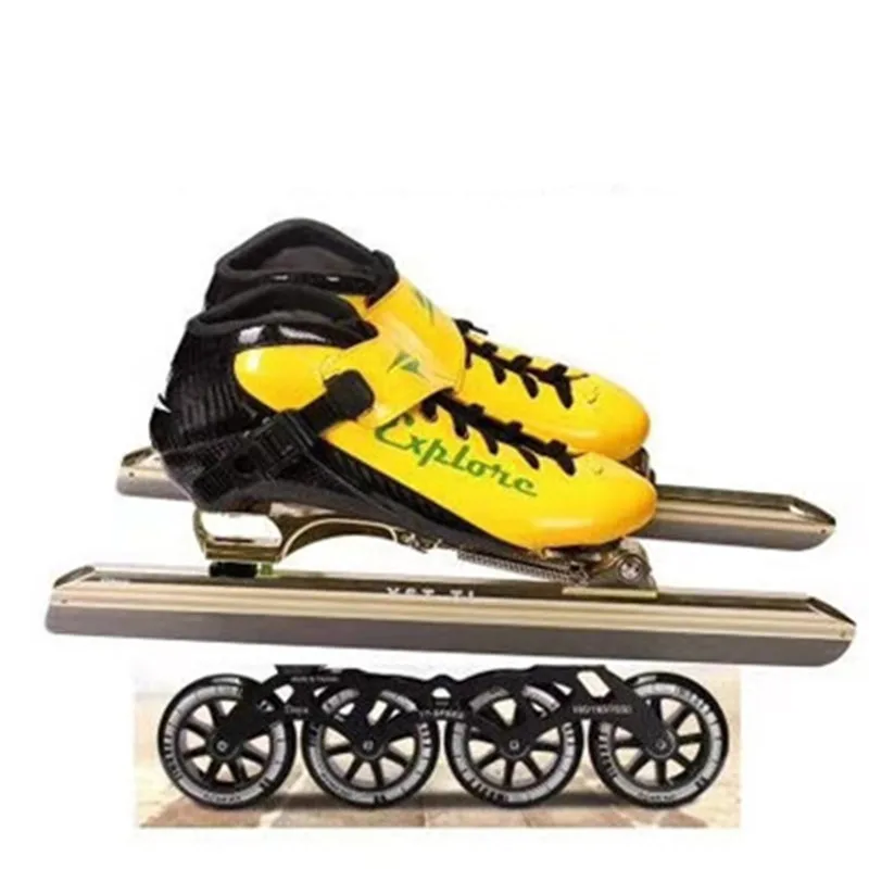 Eis Klinge + Rollschuhe Inline Speed Skates Schuhe Kombination Carbon Boot Lange Track Ausgerenkt Eis Messer Indoor Outdoor rennen