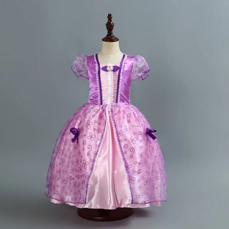 Kleine Mädchen Prinzessin Rapunzel Cosplay Kostüm Kinder Lila Puff Hülse Kleid Kinder Halloween Geburtstag Party Phantasie Kleid 2-8 Y