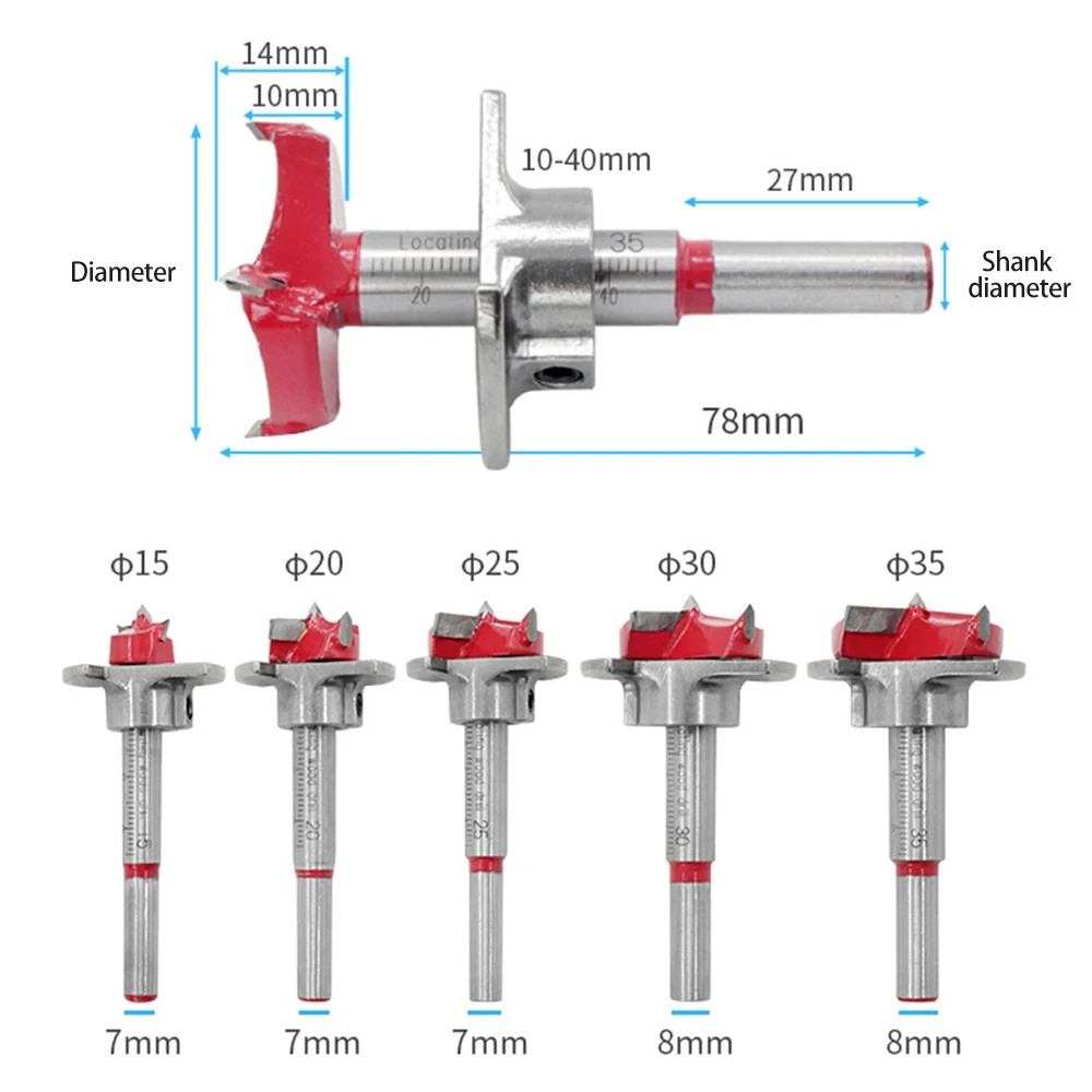 ALLSOME Drillpro 5Pcs Forstner Drill Bit Set 15 20 25 30 35mm Wood Auger Cutter Hex Wrench Woodworking Hole Saw For Power Tools