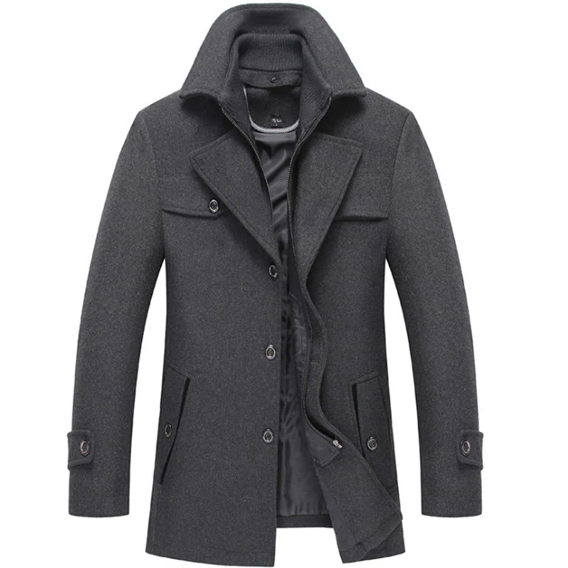 New Men Wool Overcoat Winter Coat Business Casual Thick Mens Woolen Jackets Slim Fit Trench Coat Male Luxury Clothing