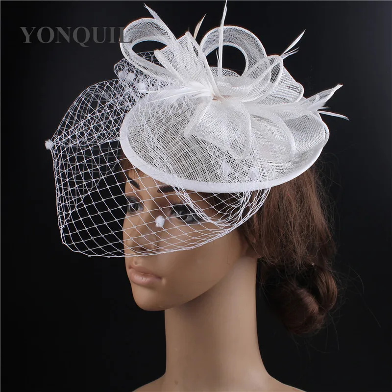 ผู้หญิง Mariage ตาข่ายหมวก Fascinators Elegant ตาข่ายแต่งงานแฟนซี Feather อุปกรณ์เสริมผมค็อกเทล Headwear SYF287