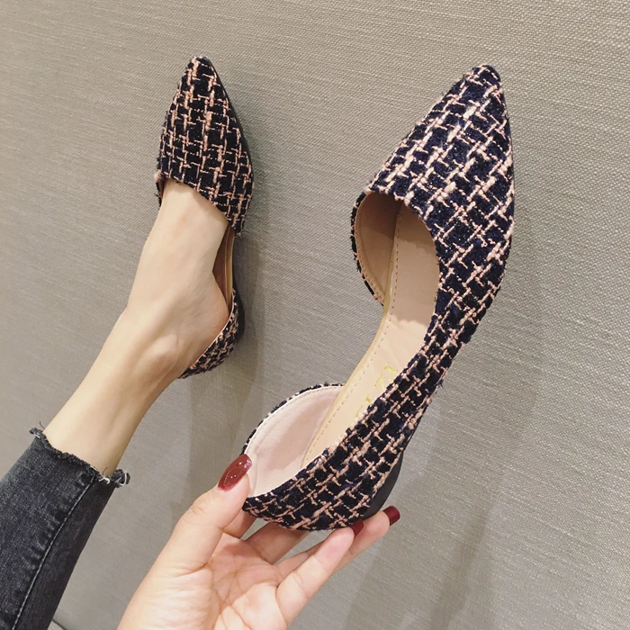 Donne Tacco Piatto Pattini di Estate Office Lady di Lavoro Scarpe Appartamenti Classic Plaid Punta A Punta Bocca Superficiale Slip on Scarpe Da