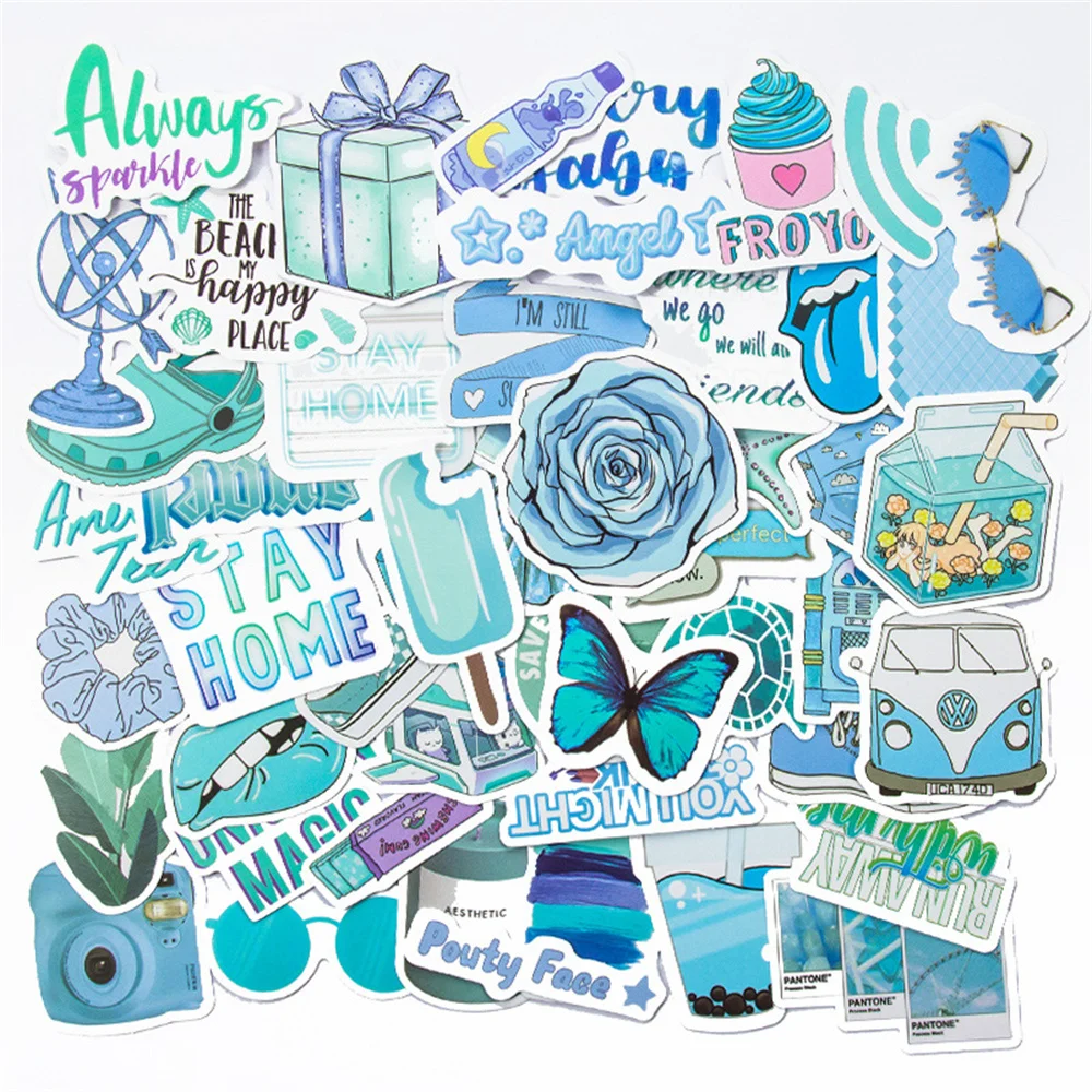 10/30/50PCS Cartoon Blue Ins Wind Cartoon Sticker Luggage Sticker Waterproof Graffiti Laptop Sticker Wholesale