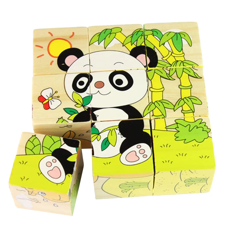 

Kids Cartoon Six Sided Puzzle Animal Plants Pattern Wooden Puzzle Learning Education Puzzle Toy