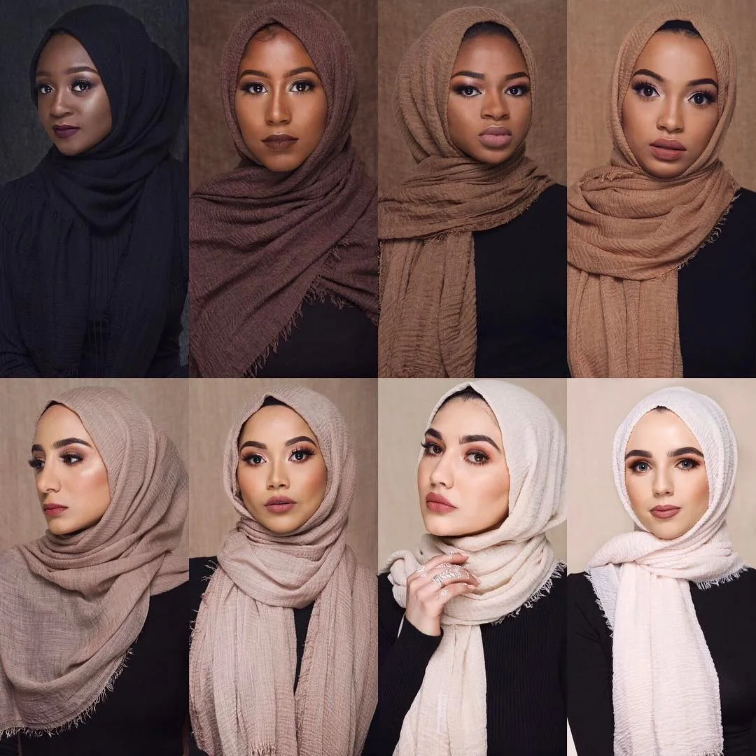 70x175CM Women Islam  hijab Maxi Crinkle Shawl Cotton and Linen Women Ladies Simple Daily Wrap Hijabs Plain Muslim Headscarf