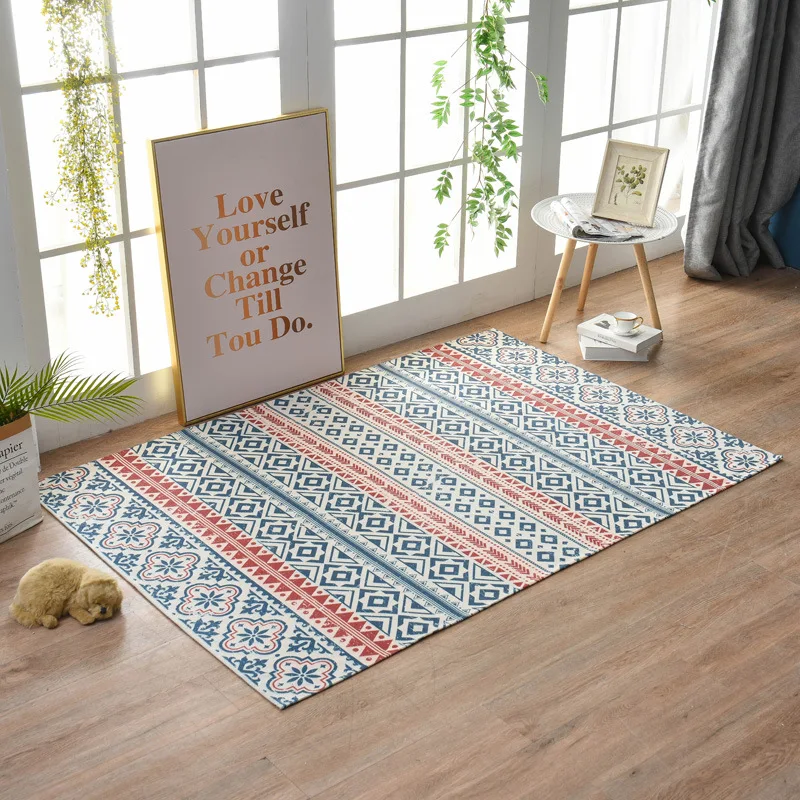 

New Living Room Bedroom Carpet Crawling Mat Simple Hand-woven Cotton and Linen Foot Mats Safe Non-slip Home Decoration Products