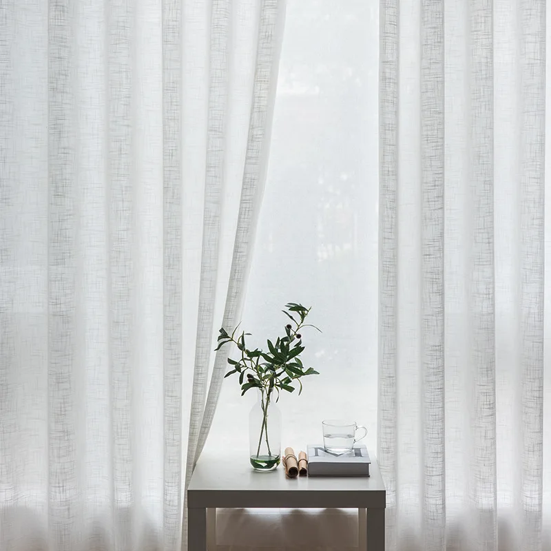 White Linen Tulle Window Curtains for Living Room and Bedroom, Voile Sheer Curtains for Kitchen, Modern Window Screening, Drapes