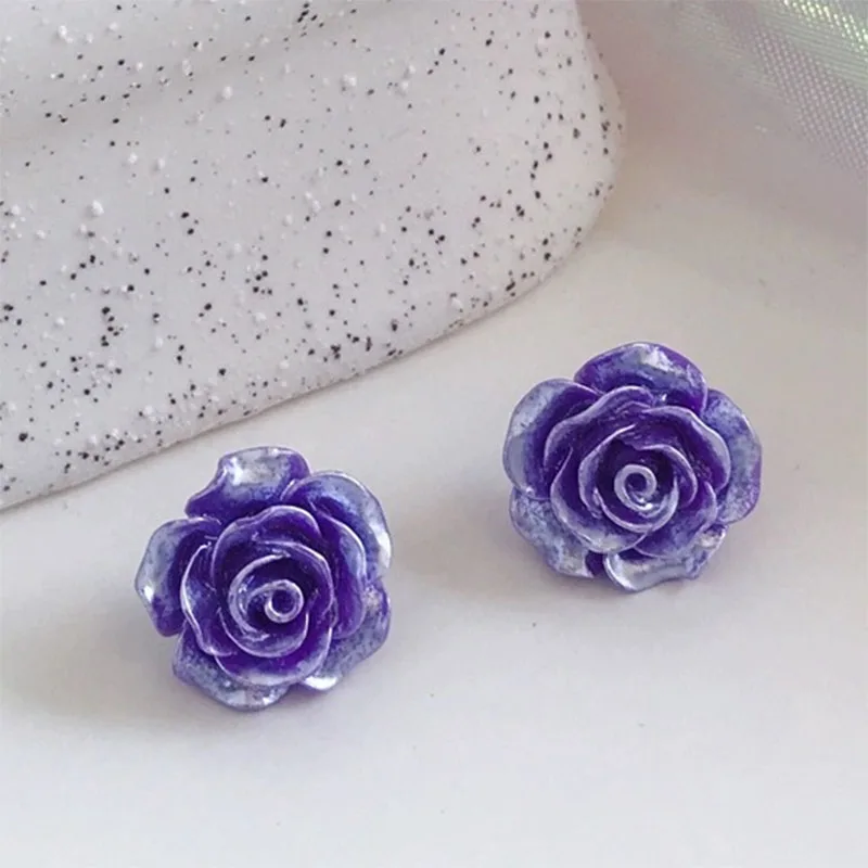 Purple Rose Earrings for Women Elegant Lady Temperament Accessories Jewelry White Rose Earrings Valentine\'s Day Gift