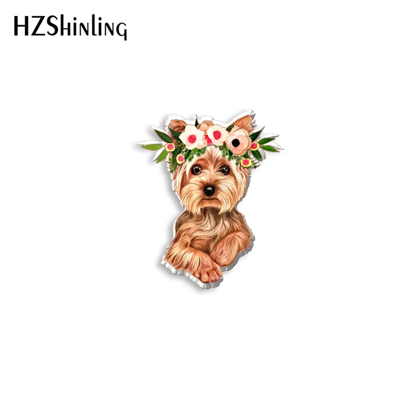 2021 New Yorkie Acrylic Lapel Pin Epoxy Dog Butterfly Clasp Pin Handmade Butterfly Brooch