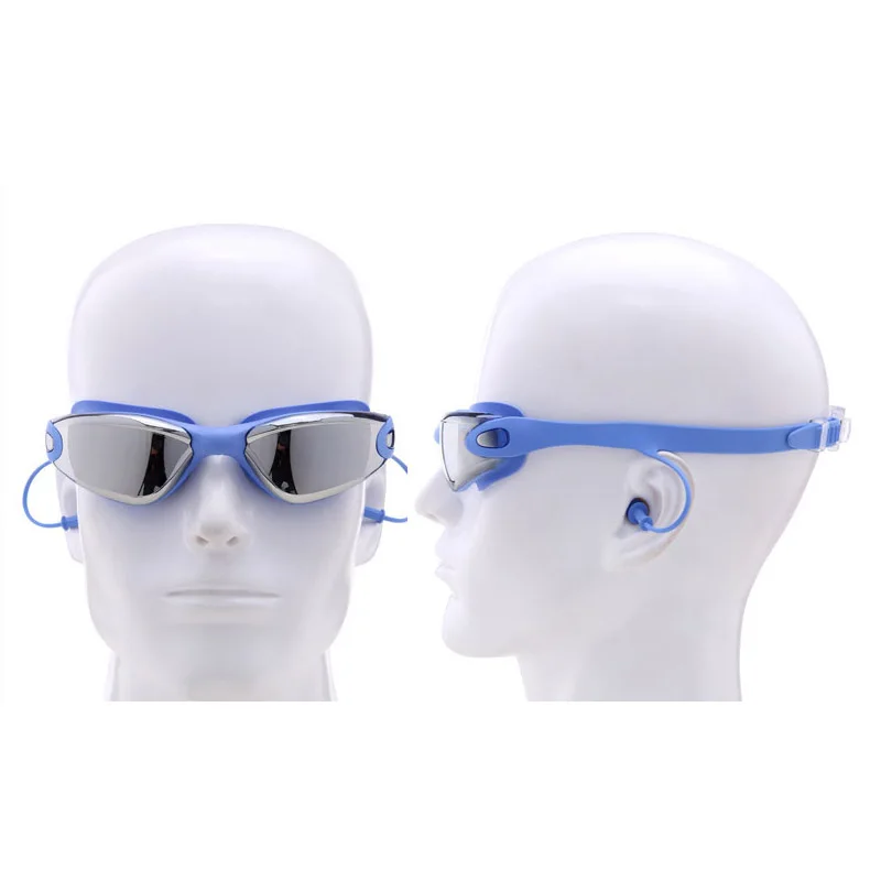 Swimming Glasses Myopia Swimming Pool and Professional Waterproof Earplug Swimming Water Formula Electroplating Glasses Diving