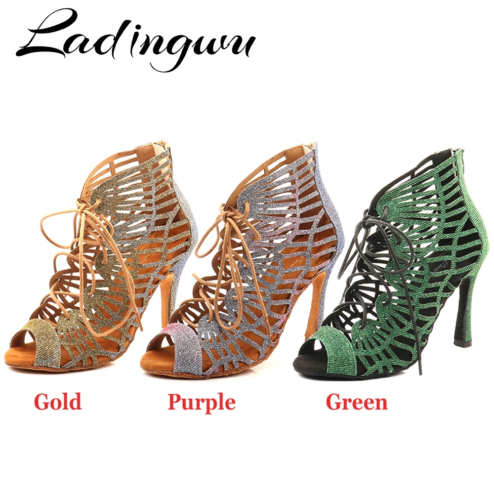 Ladingwu Women Latin Dance Shoes Chameleon Glitter Salsa Dance Shoes For Girls Ballroom Dancing Shoes Laser Dance Boots