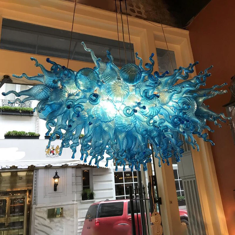 Blue Glass Pendant Lights LED European Style Hand Blown Borosilicate Glass Chandeliers Lamp