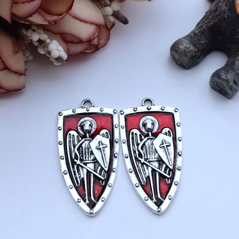 5 Pcs 32x16mm Black and White Red Oil Drip Shield Cross Accessories Holy Shield Necklace Earrings DIY Handmade Jewelry