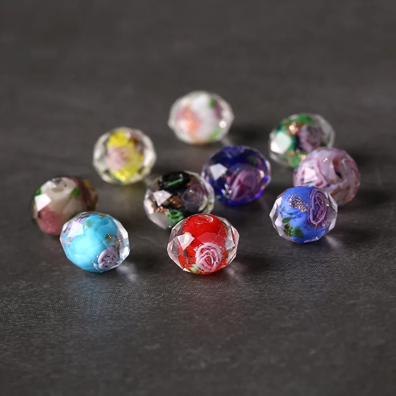 10pcs Japanese Murano Transparent Glass Lampwork Beads 10*8mm Flower Round Faceted Beads for Jewelry Making Women Diy Bracelet