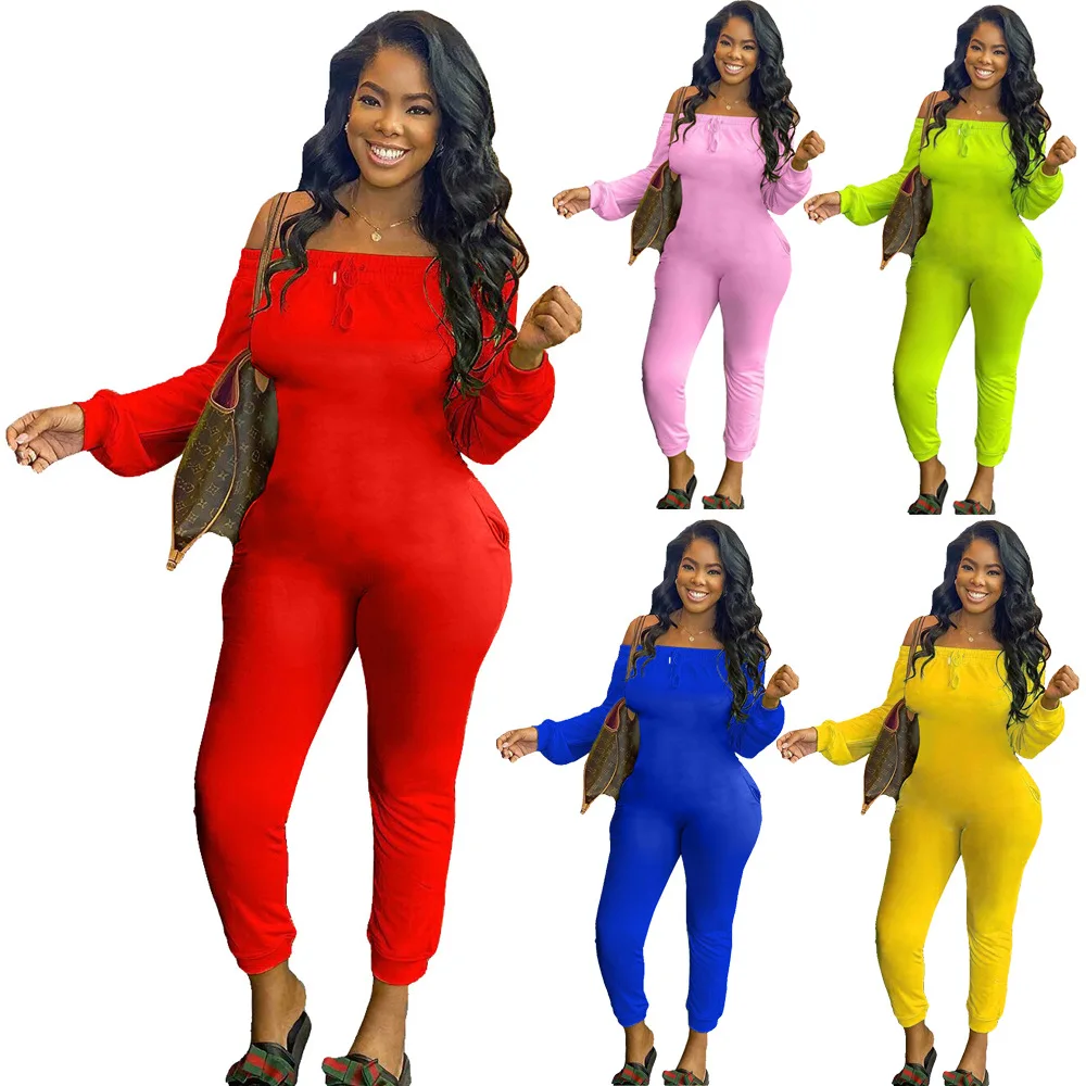 

High Quality Sexy Solid Color Tight Tank Top Pleated Pants One-Neck Sexy Jumpsuit