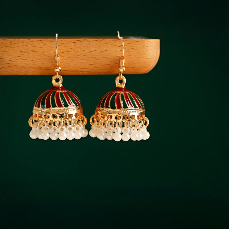 Bohemia Gypsy Retro Gold Color Earring For Women 2020 Green Imitation Pearls Beaded Earrings Turk Jhumka Indian Jewelry