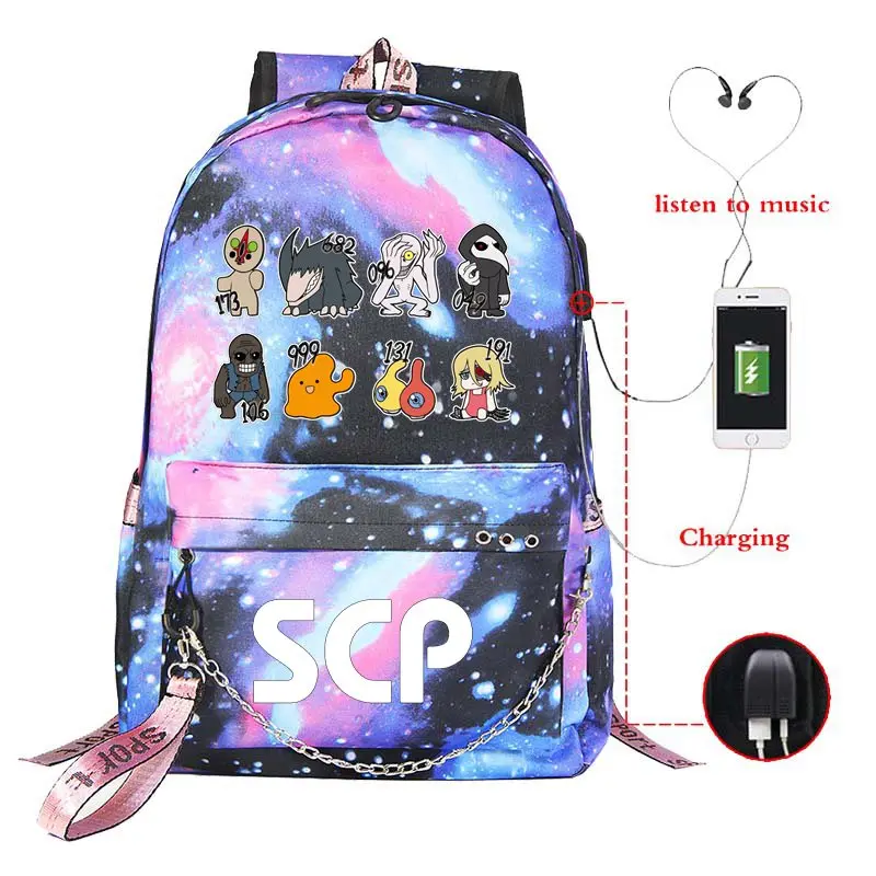 

Anime Game SCP Special Containment Procedures Backpack Girls Women USB Travel Shoulder Bags Kids Teens Mochila School Bags