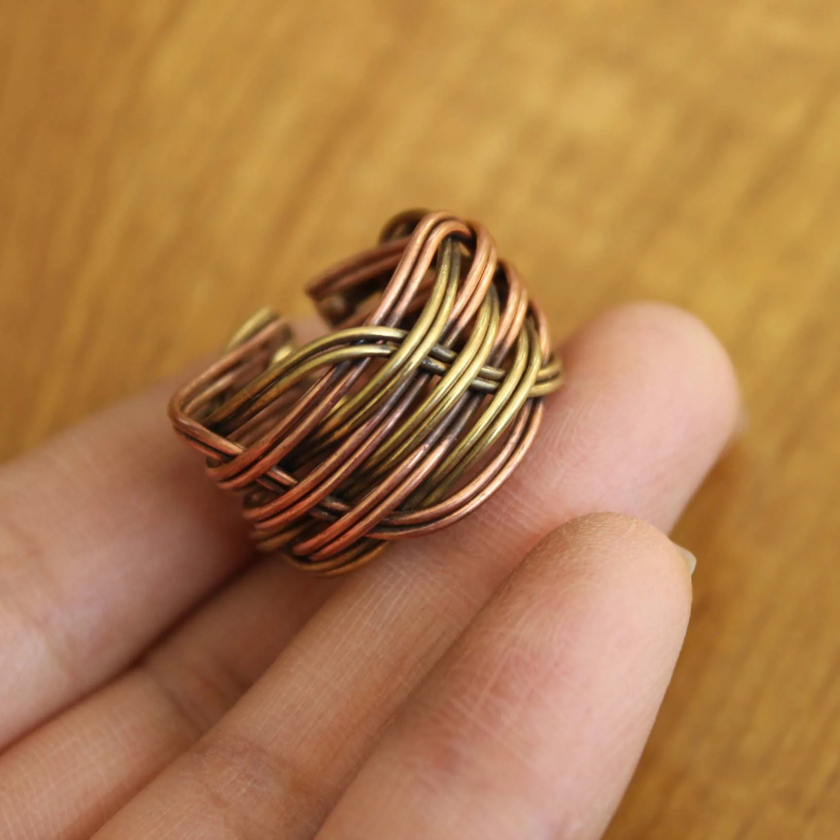 RG138 Neplese Jewelry Handmade Ring Ethnic Tibetan Copper Braided Knitting Open Back Ring or Thumb Ring Adjustable Ring