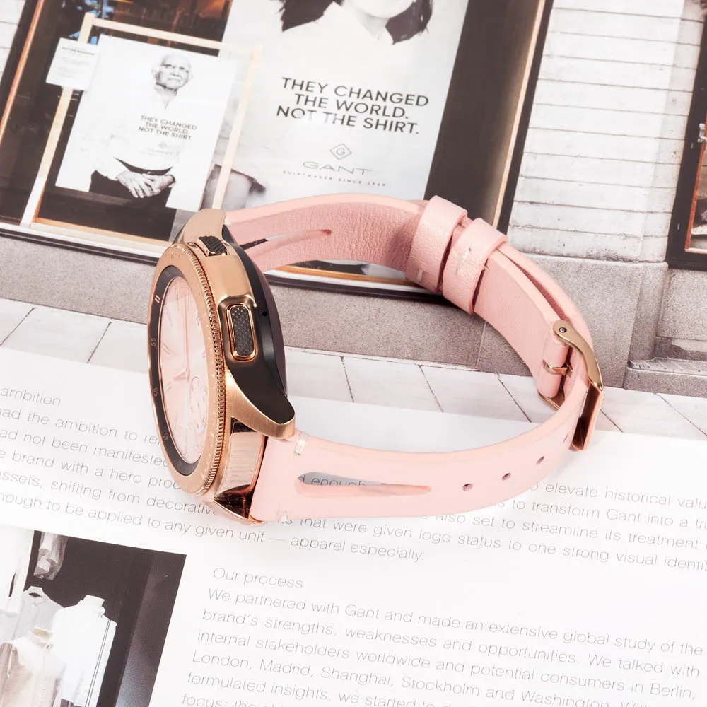 Wearlizer Genuine Leather Watch Band for Samsung Galaxy Watch 42mm/46mm Women Fashion Stylish Pink Strap for Active 2 40mm 44mm