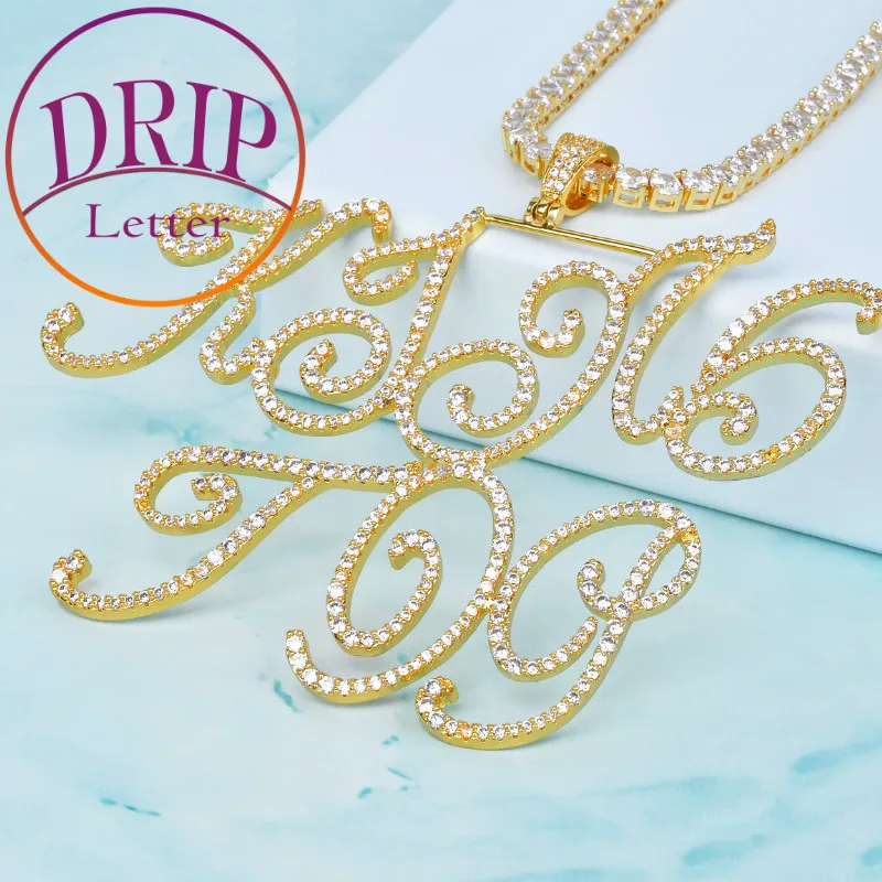 

Drip Letter Cursive Letter Pendant Custom Name Necklace for Women Hip Hop Rock Street Fashion Jewelry Wholesale