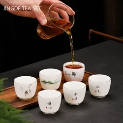 Chinese Suet Jade White Porcelain Teacup Exquisite Ceramic Coffee Cup Hand Painted Tea Bowl Household Tea Set Master Cup 70ml