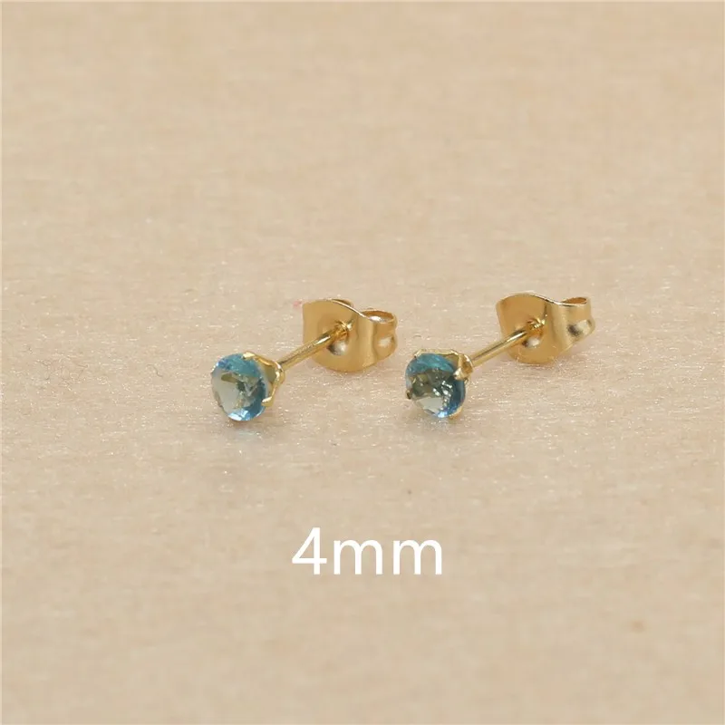 Ohrstecker aus blauem Glas, von 3 mm bis 8 mm, Edelstahl, echt vergoldet, verblasst nicht leicht, allergiefrei – Detail 6