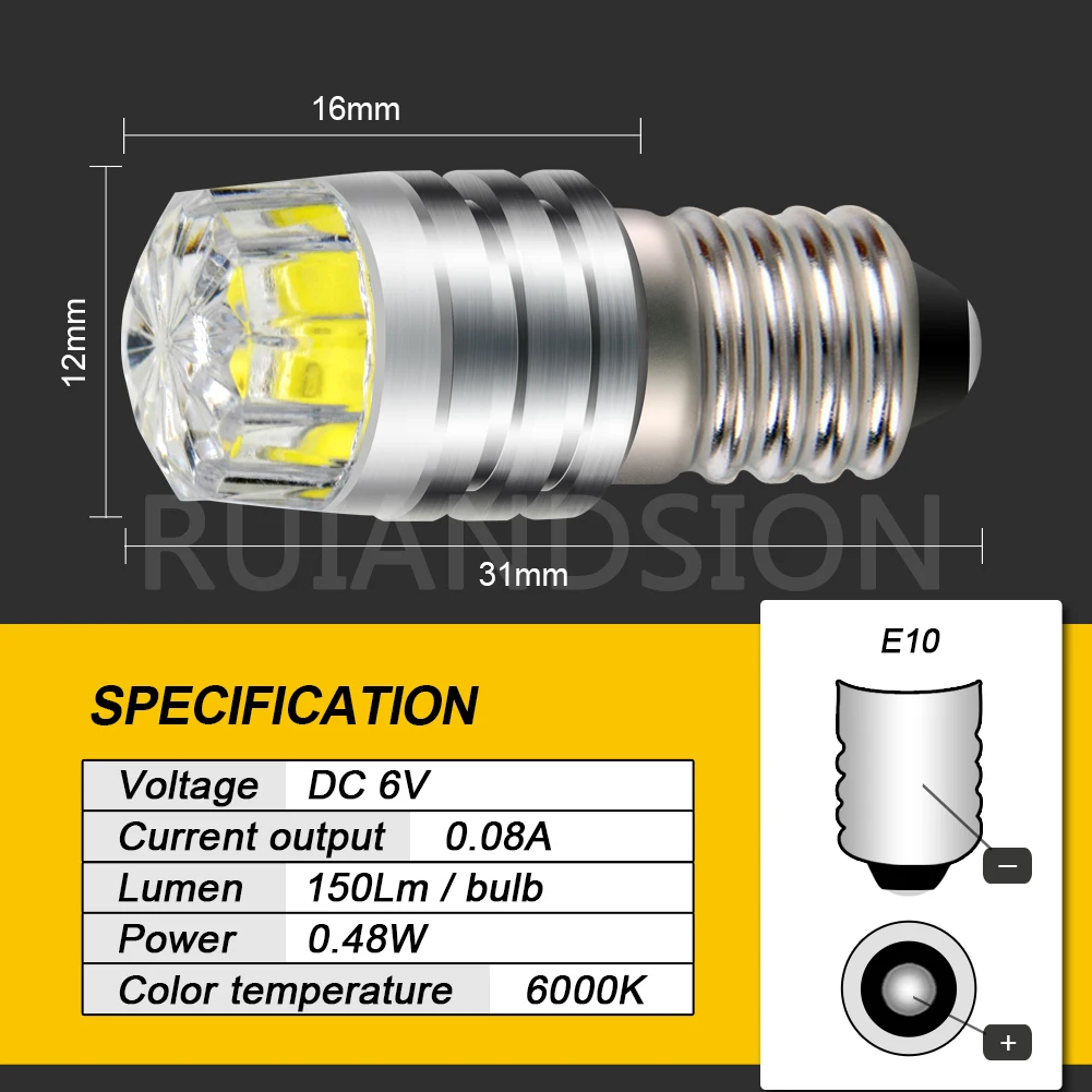 E10 Screw LED Light COB 2W 3V 6V 12V DC Motorcycle Auto Car LED Interior Bulb Flashlight Torch Headlamp White Warm White Yellow