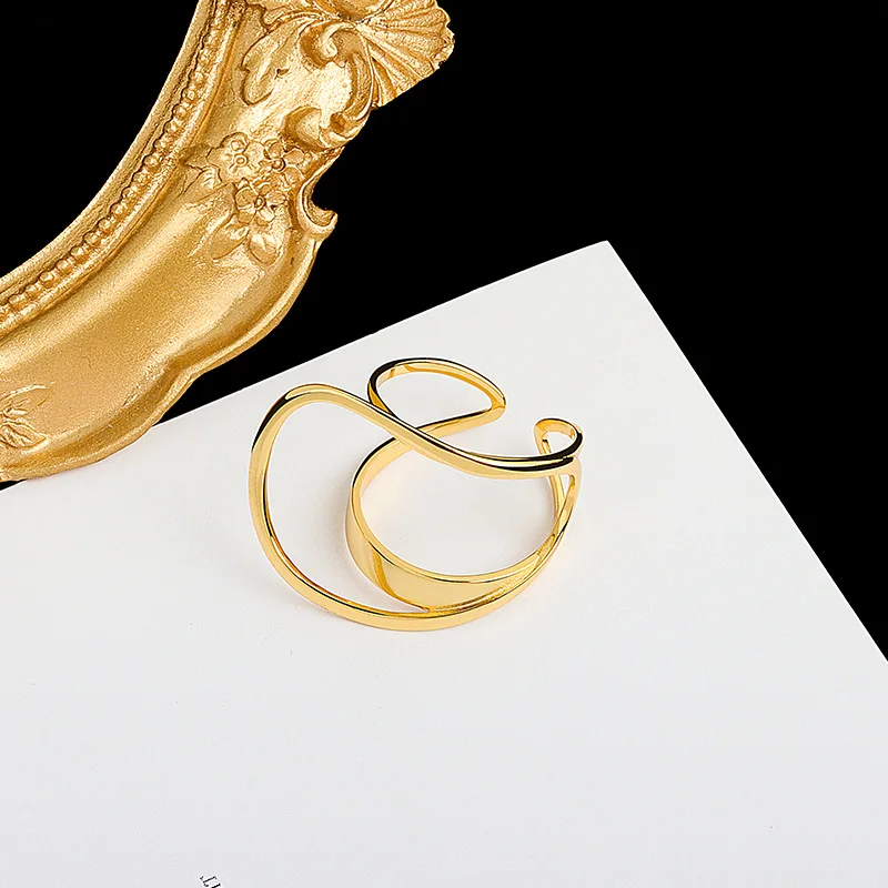 QMCOCO Silver Color Adjustable Chic Ring For Woman Minimalist Double Line Surface Smooth Ring Party Gifts Woman  Jewelry