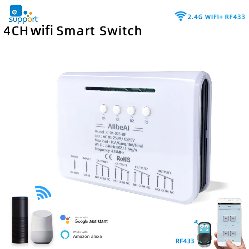 4 Channel Wifi smart Motor Switch Module,DC 12V 24V 32V AC220V,Inching,1CH 4CH Pulse Relay,Remote Control,Work with eWeLink