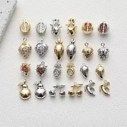 2PCS 14k Gold Plated Fruit Strawberry Mango Banana Cherry Pendant for Jewelry Making Bracelet DIY Hand Made Brass Accessories