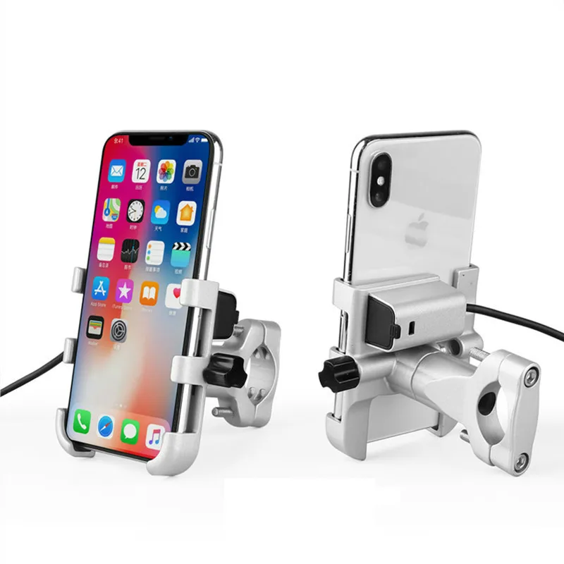 SMOYNG Aluminum Motorcycle Bike Phone Holder Stand With USB Charger Moto Bicycle Handlebar Mirro  Mobil Bracket Support Mount