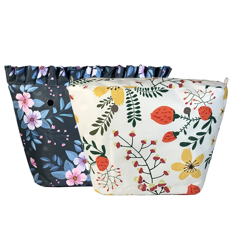 Mini borda floral clássico à prova dwaterproof água impressão forro de lona bolso interior inserções para obag bolsa o acessórios