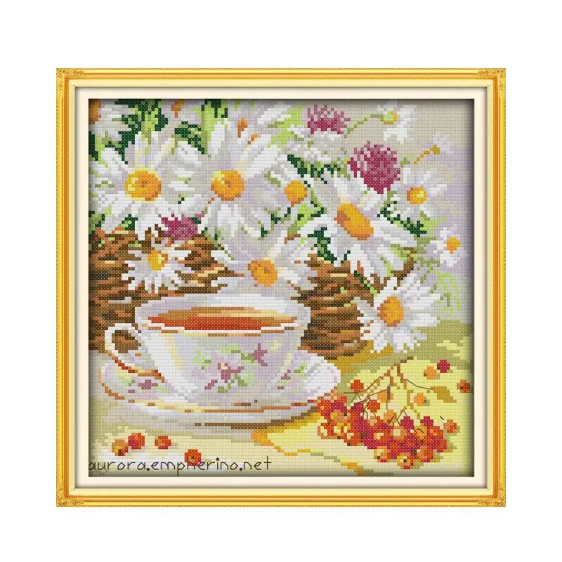 Afternoon tea cross stitch kit flower food still life 18ct 14ct 11ct printed canvas embroidery DIY handmade needlework plus plus