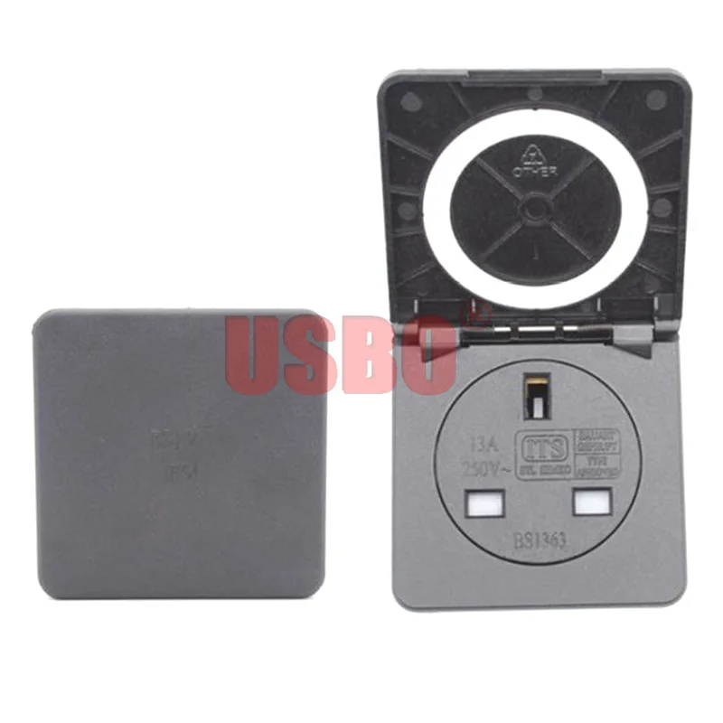 Black square cover IP44 13A 250V British Singapore India Nigeria Pakistan Maldives outdoor socket industrial waterproof socket