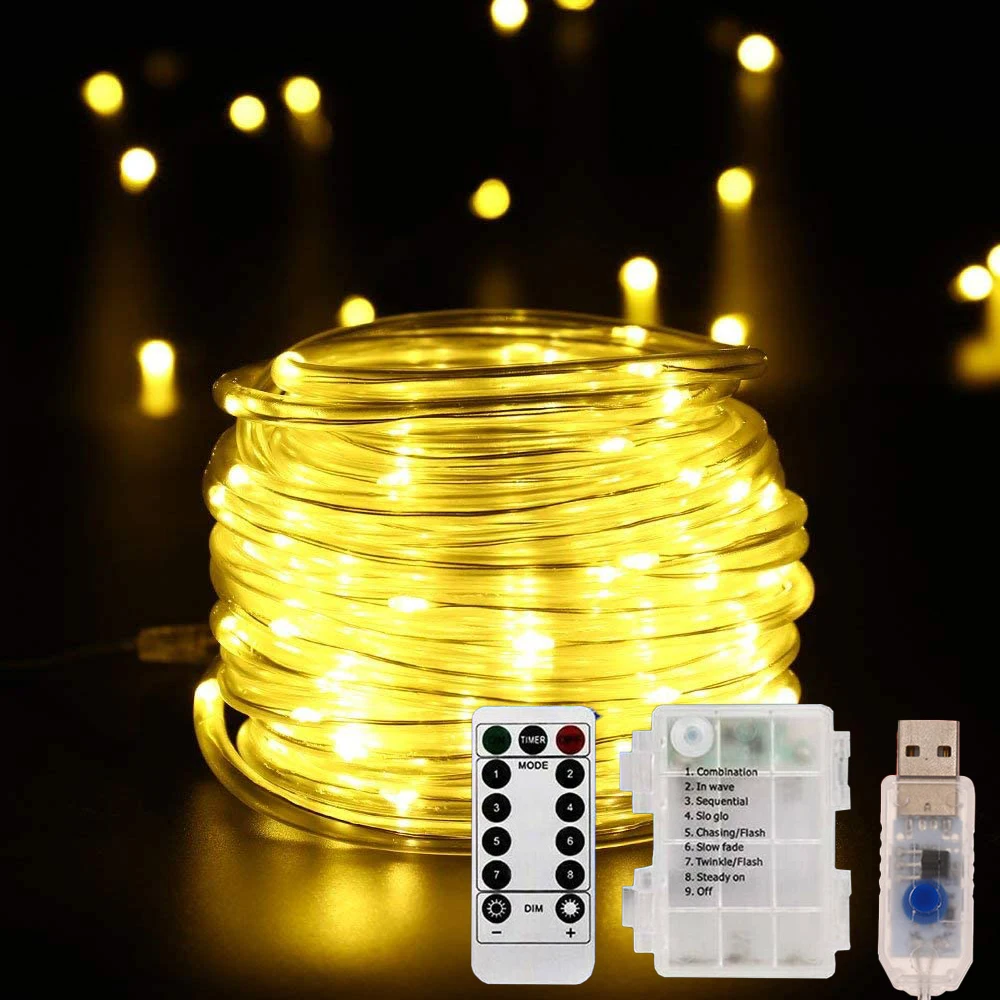 Décorations de Noël pour la maison 2024 Led Fairy Lights Nouvel An 2024 Festoon Tube Rope String Lights 10/15M Street Garland pour mariage / Noël / Maison / Chambre / Décor de jardin