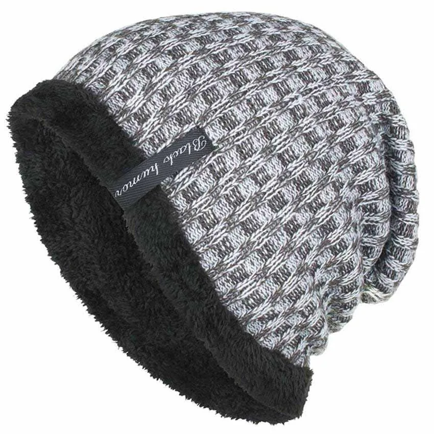 JNKET Autumn Winter Men Warm Knitted Hat Baggy Beanie Casual Outdoor Sports Ski Cap Brimless Hat