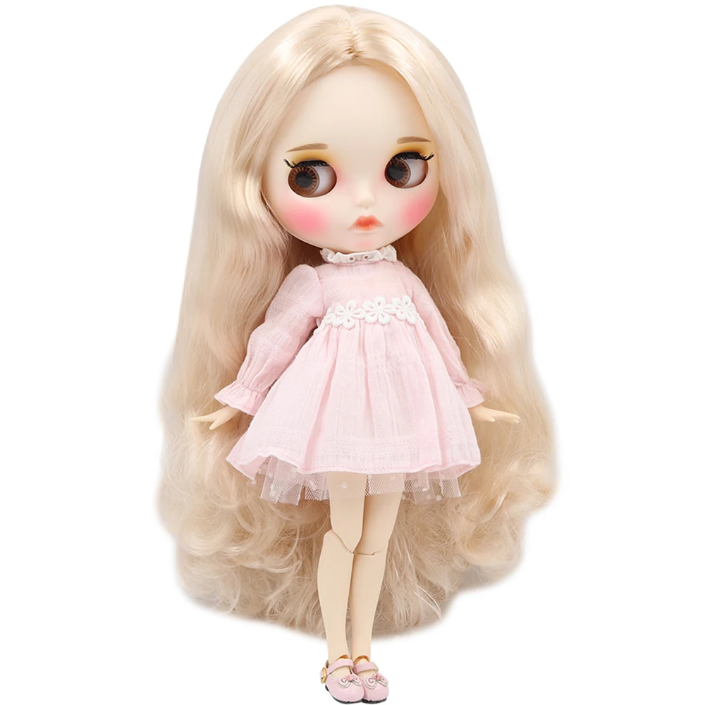 

ICY DBS Blyth Doll 30cm white skin Wild light golden curls hair 1/6 JOINT body new matte face with eyebrows Lip gloss DIY toy