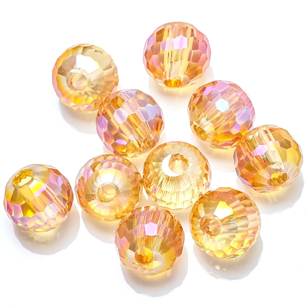 10Pcs/Lot Faceted Round Ball Bead 14/16MM Big Hole Beads Glass Jewelry Making DIY Crystal Crafts Beading for Decoration