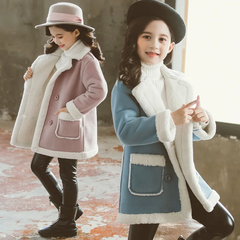 Long Style Winter Suit Children\'s Jacket Girl Clothes Teenagers Kids Outerwear Fleece Plush Warm Girls Winter Coat