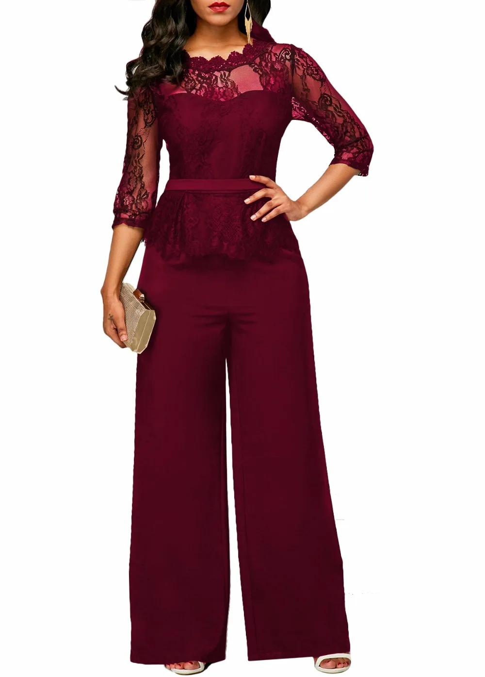 Sexy Women Casual Top Lace And Wide Leg Pants Two Pieces Suits Casual Elegant Nightclub Party Tracksuit Jumpsuit