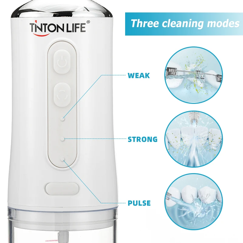 Oral Irrigator 3 Modes USB Rechargeable Water Flosser Portable Dental Water Jet 220ML Water Tank Waterproof Teeth Cleaner