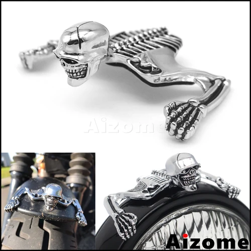 Casco de faro de motocicleta, figura decorativa de calavera para casco Harley, visera de faro personalizada, pegatina de adorno de esqueleto de acero