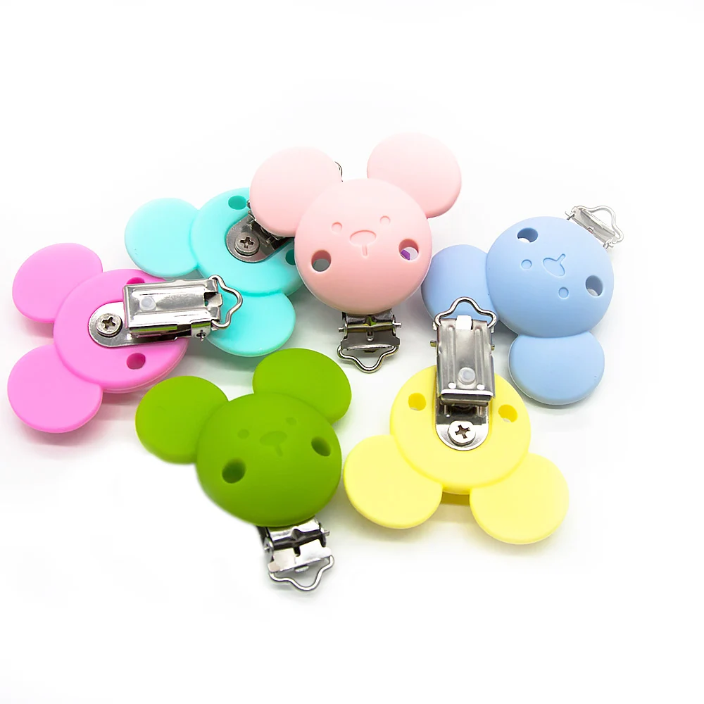 Nette-idee 1Pc Maus Clips Food Grade Silikon Beißringe für Baby Zahnen Schnuller kette Pflege Halskette Armband Zubehör