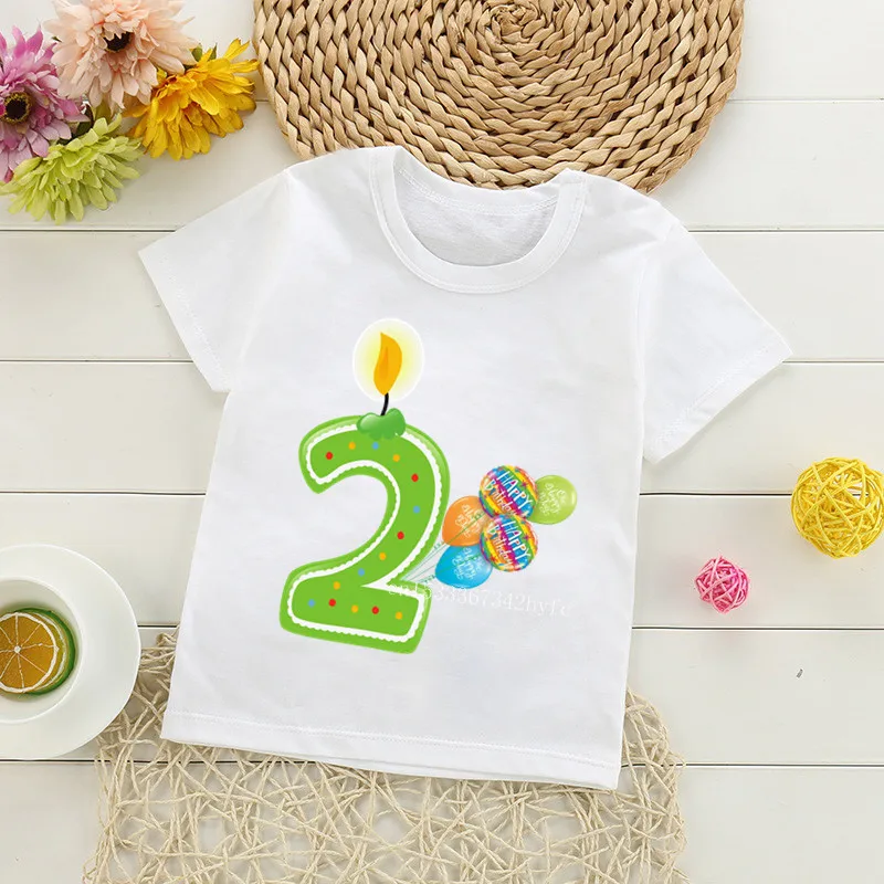 Boys Cute Birthday Number Cartoon T Shirt Children Happy Birthday Balloon Number Present T-shirt Boy&Girl Funny Gift Kid Tshirt