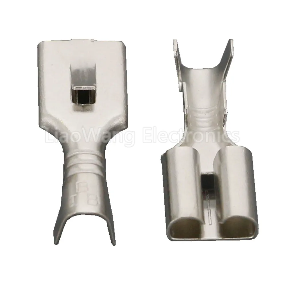 100/50 PCS 6,3 Serie 0,4 Thic Messing Verzinnt Weibliche Crimp Terminal Messing Draht Stecker Für Auto Relais DJ623-E6.3C – Detail 3