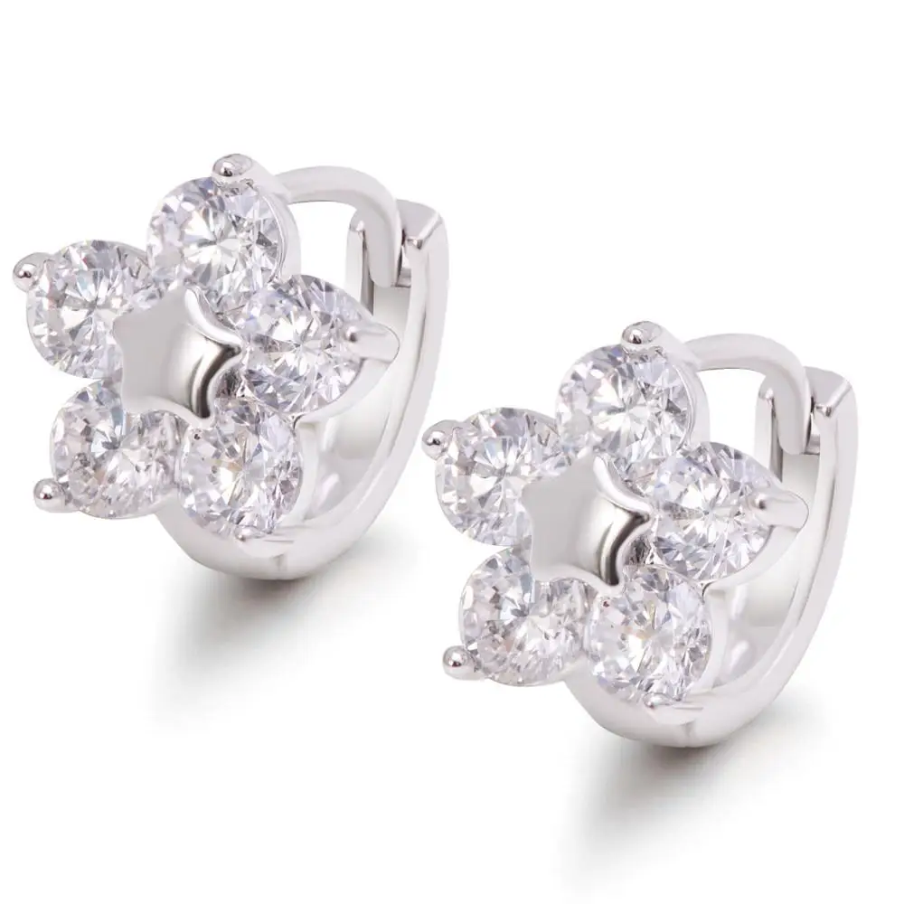 MxGxFam Small Flower Earrings Hoop Women AAA+ Zircon Fashion Jewelry White Gold Plated