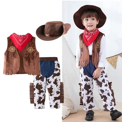 Conjuntos de roupas infantis Cosplay, roupas de bebê, traje de cowboy, colete, calças, lenço, chapéu, roupas infantis, meninos, crianças, 4 peças